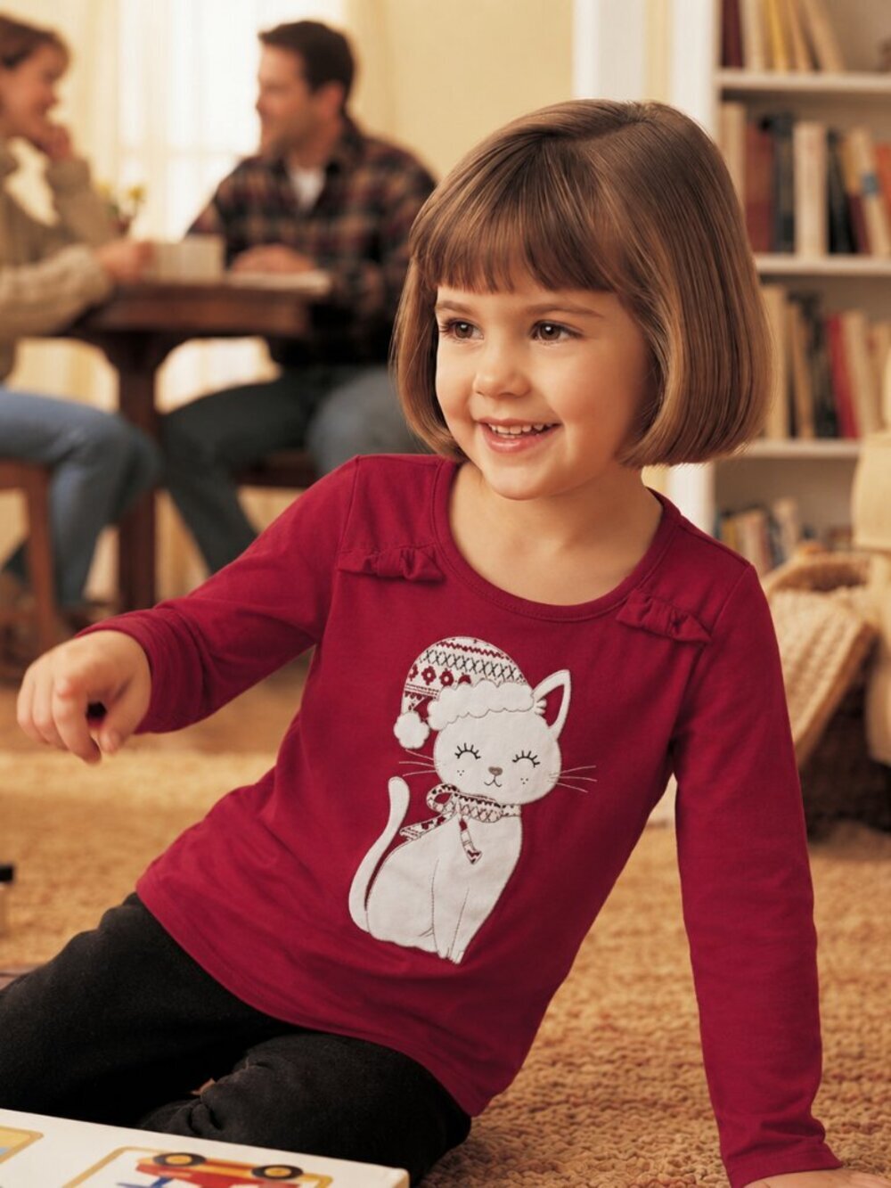 The Childrens Place Girls 4T Red Holiday T-Shirt Christmas Winter Cat Graphic